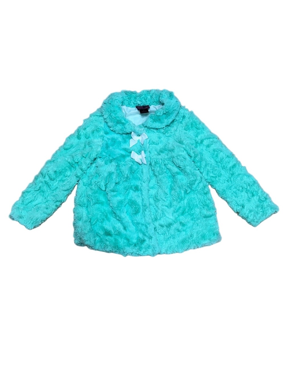 Girls Rule Girls Size 6 Mint Faux Fur Jacket Bow Front Soft Plush Coat
